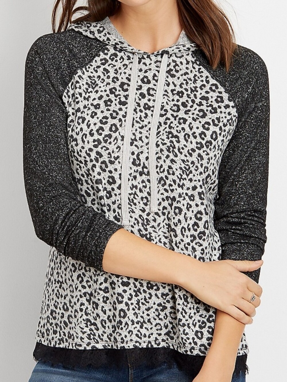 Maurices Leopard-Print Hooded Pullover Lightweight Sweatshirt